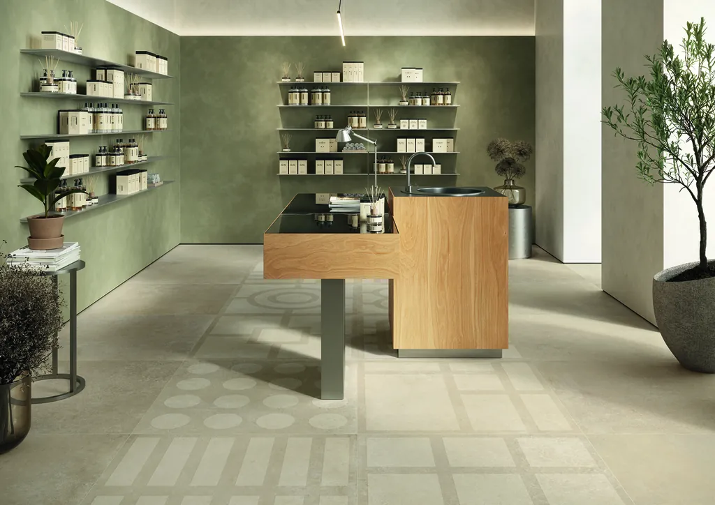 Ambiente Umami Retail grafico di Imola Ceramica