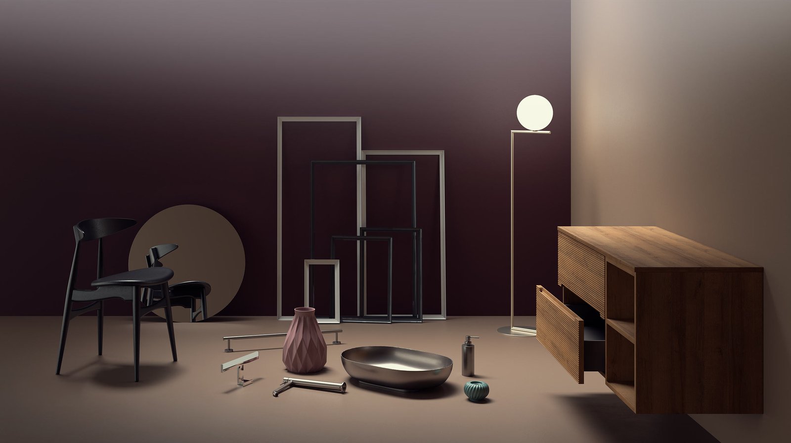 Ambientazione Aqualif con mobili e accessori bagno